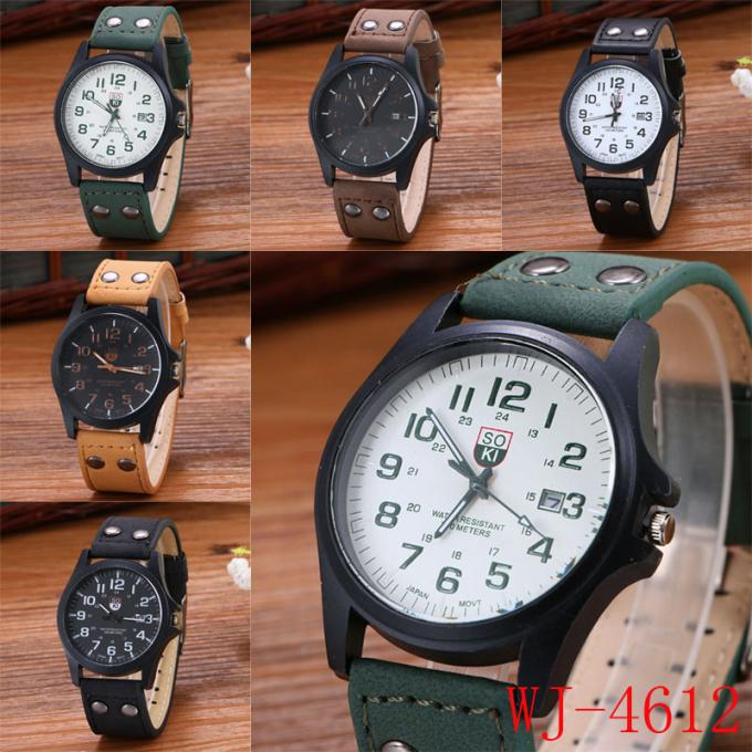 WJ-4723 طراحی جدید ساعت های چرمی کوارتز با چهره بزرگ ساعت های اسپرت با قیمت پایین مچ دست را شفاف می کند