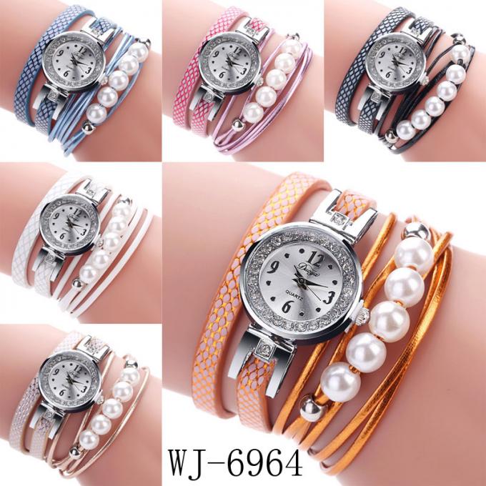 WJ-7029 مد زنان الماس ، ساعت مچی دستبند چرمی دستبند چرمی ، ساعت مچی دستبند چرمی و دستبند چرم را تماشا می کنند