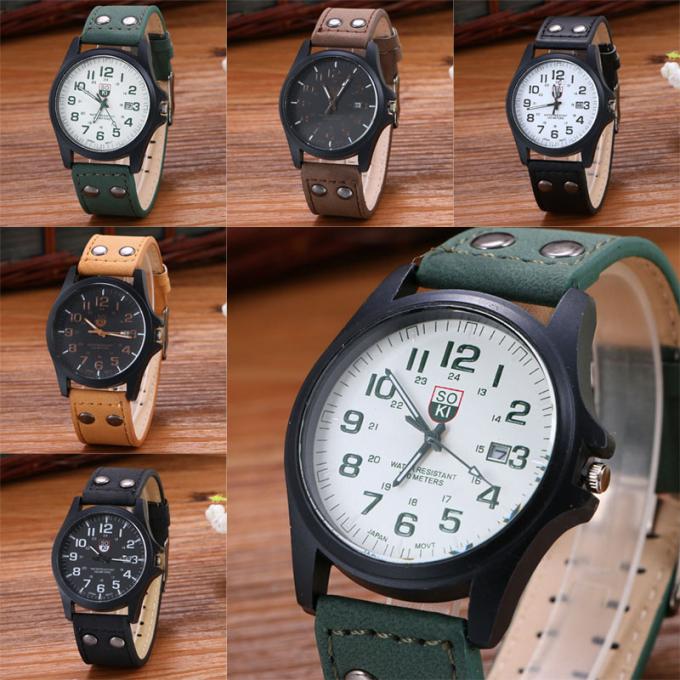WJ-6931 2018 SOKI Brand New Design Match ساعتهای چرمی رنگی برای ساعتهای کوارتز مردانه با تاریخ
