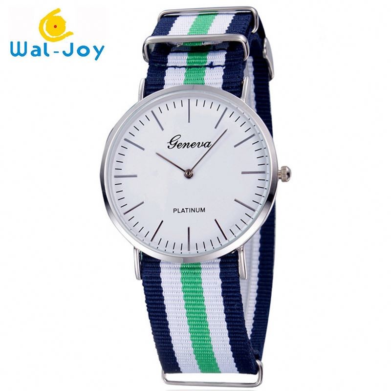 WJ-3395 China Yiwu Factory Hot Sale LOGO OEM Watch Knitted Canvas Nylon Stripe Vogue GENEVA Watches Man Promotional WristWatch